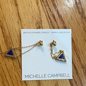 Gold and Blue Triangle Earrings